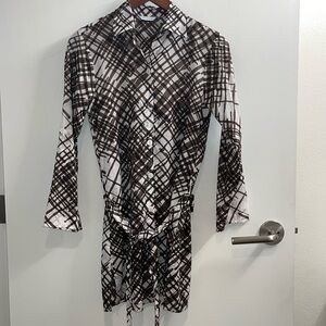 Trina Turk Brown/White Brush Print Swim Cover-Up Tunic